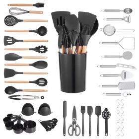 Kitchen Cooking Utensils Set, 50 PCS Silicone Spatula Set with Holder, 428 Fahrenheit Heat Resistant Gadget Spoons Tools, Wooden Handle