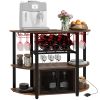 Wine Liquor Cabinet, Mini Bar Table Wine Stand with Charging Station, LED Lighted & Glass Holders for Home, Rustic Brown