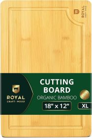 Wooden Cutting Boards for Kitchen Meal Prep & Serving - Bamboo Wood Serving Board with Deep Juice Groove Side Handles - Charcuterie & Chopping Butcher