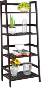 4-Tier Ladder Shelf, Multifunctional Ladder-Shaped Bookcase Storage Shelves, Bamboo Plant Stand Flower Pots Holder