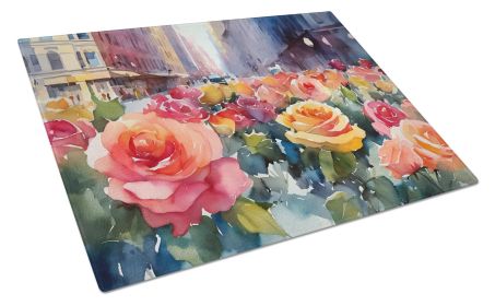 NEW New York Roses in Watercolor Glass Cutting Board Decorative Tempered Glass Kitchen Cutting and Serving Board Large Size Chopping Board