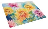NEW Chrysanthemums in Watercolor Glass Cutting Board Decorative Tempered Glass Kitchen Cutting and Serving Board Large Size Chopping Board