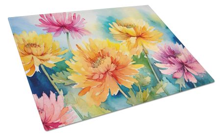 NEW Chrysanthemums in Watercolor Glass Cutting Board Decorative Tempered Glass Kitchen Cutting and Serving Board Large Size Chopping Board