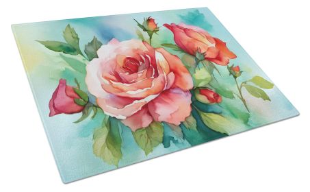 NEW Oklahoma Roses in Watercolor Glass Cutting Board Decorative Tempered Glass Kitchen Cutting and Serving Board Large Size Chopping Board