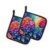 Colorful Hydrangeas Pair of Pot Holders Kitchen Heat Resistant Pot Holders Sets Oven Hot Pads for Cooking Baking BBQ, 7 1/2 x 7 1/2