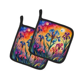 Colorful Iris Pair of Pot Holders Kitchen Heat Resistant Pot Holders Sets Oven Hot Pads for Cooking Baking BBQ, 7 1/2 x 7 1/2