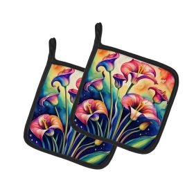 Colorful Calla Lilies Pair of Pot Holders Kitchen Heat Resistant Pot Holders Sets Oven Hot Pads for Cooking Baking BBQ, 7 1/2 x 7 1/2
