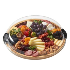 Build-a-Board 14-Inch Round Bamboo Charcuterie and Snack Board with Clear Locking Lid