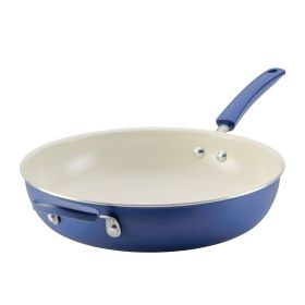 12.5 Inch Ceramic Nonstick Frying Pan / Skillet with Helper Handle, Dishwasher Safe, Blue
