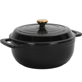 6QT Cast Iron Dutch Oven with Lid, Black Enamel Cooking Pot for Stovetop, Oven, Camping – Includes 2 Silicone Heat-Resistant Gloves