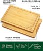 Wooden Cutting Boards for Kitchen Meal Prep & Serving - Bamboo Wood Serving Board with Deep Juice Groove Side Handles - Charcuterie & Chopping Butcher