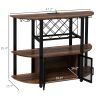 Wine Liquor Cabinet, Mini Bar Table Wine Stand with Charging Station, LED Lighted & Glass Holders for Home, Rustic Brown