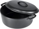 Cast Iron Dutch Oven Pot with Lid and Dual Handles, Oven Safe, Heavy-Duty, 7-Quart, Round, Black