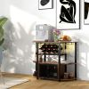 Wine Liquor Cabinet, Mini Bar Table Wine Stand with Charging Station, LED Lighted & Glass Holders for Home, Rustic Brown