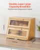 Double Layer Bread Box for Kitchen Counter, Large Capacity Bamboo Bread Storage Container, Farmhouse Wooden Breadbox for Homemade Bread