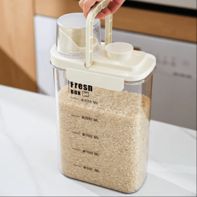 Airtight Food Storage Container - Large Capacity Sealed Bin for Rice, Grains & Dry Goods, Moisture-Proof & Mold-Resistant Kitchen Pantry Organizer (Color: Beige)