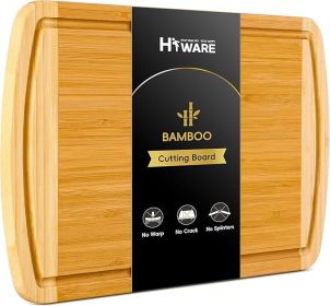 Large Wooden Cutting Board for Kitchen Meal Prep & Serving - Bamboo Cutting Boards with Juice Groove Side Handles (Color: Natural.)