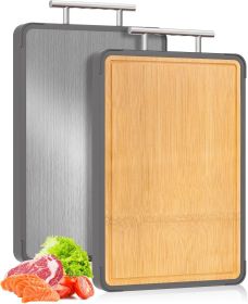 Cutting Boards for Kitchen - Food Grade Double Sided Pure Titanium& Bamboo Chopping Board with Handle (Color: 16×11)