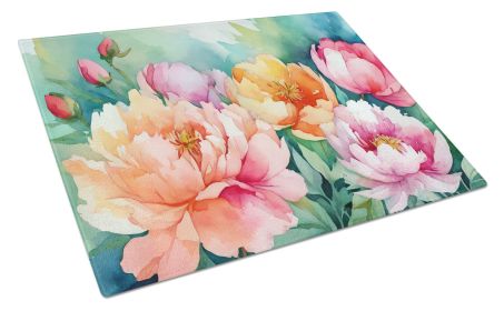 NEW Indiana Peonies in Watercolor Glass Cutting Board Decorative Tempered Glass Kitchen Cutting and Serving Board Large Size Chopping Board (Default: Default)