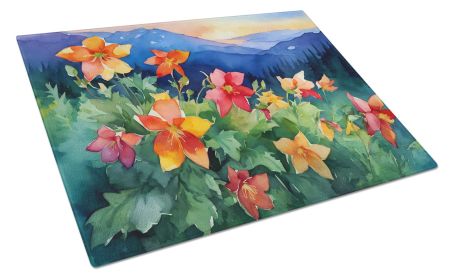 NEW Colorado Rocky Mountain Columbine in Watercolor Glass Cutting Board Decorative Tempered Glass Kitchen Cutting and Serving Board Large Size Choppin (Default: Default)