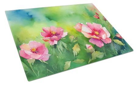 NEW Iowa Wild Prairie Roses in Watercolor Glass Cutting Board Decorative Tempered Glass Kitchen Cutting and Serving Board Large Size Chopping Board (Default: Default)