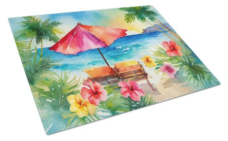 NEW Hawaii Hawaiian Hibiscus in Watercolor Glass Cutting Board Decorative Tempered Glass Kitchen Cutting and Serving Board Large Size Chopping Board (Default: Default)