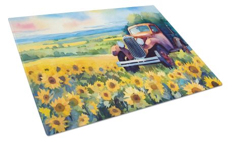 NEW Kansas Sunflowers in Watercolor Glass Cutting Board Decorative Tempered Glass Kitchen Cutting and Serving Board Large Size Chopping Board (Default: Default)