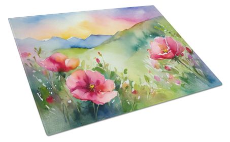 NEW North Dakota Wild Prairie Roses in Watercolor Glass Cutting Board Decorative Tempered Glass Kitchen Cutting and Serving Board Large Size Chopping (Default: Default)