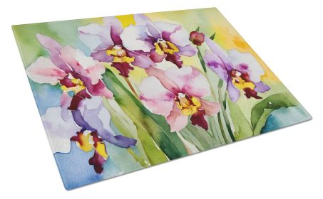 NEW Orchids in Watercolor Glass Cutting Board Decorative Tempered Glass Kitchen Cutting and Serving Board Large Size Chopping Board (Default: Default)