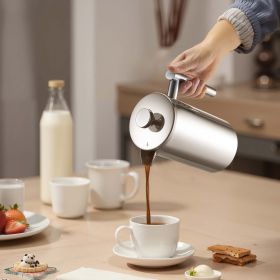 French Press Coffee Maker 34 Oz Stainless Steel French Coffee Press Silver (Option: silver)