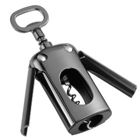 1pc Wing Corkscrew; ; Multifunctional Wine And Beer Corkscrew For Wine Openers With Cork And Beer Bottles; For Wine Lovers; Waiters And Bartender (Color: black)