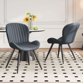 Tech-Fabric Dining Chairs 2-Pc Set - Light Beige Ribbed (Color: Slate  Gray)