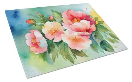 NEW Georgia Cherokee Rose in Watercolor Glass Cutting Board Decorative Tempered Glass Kitchen Cutting and Serving Board Large Size Chopping Board (Default: Default)